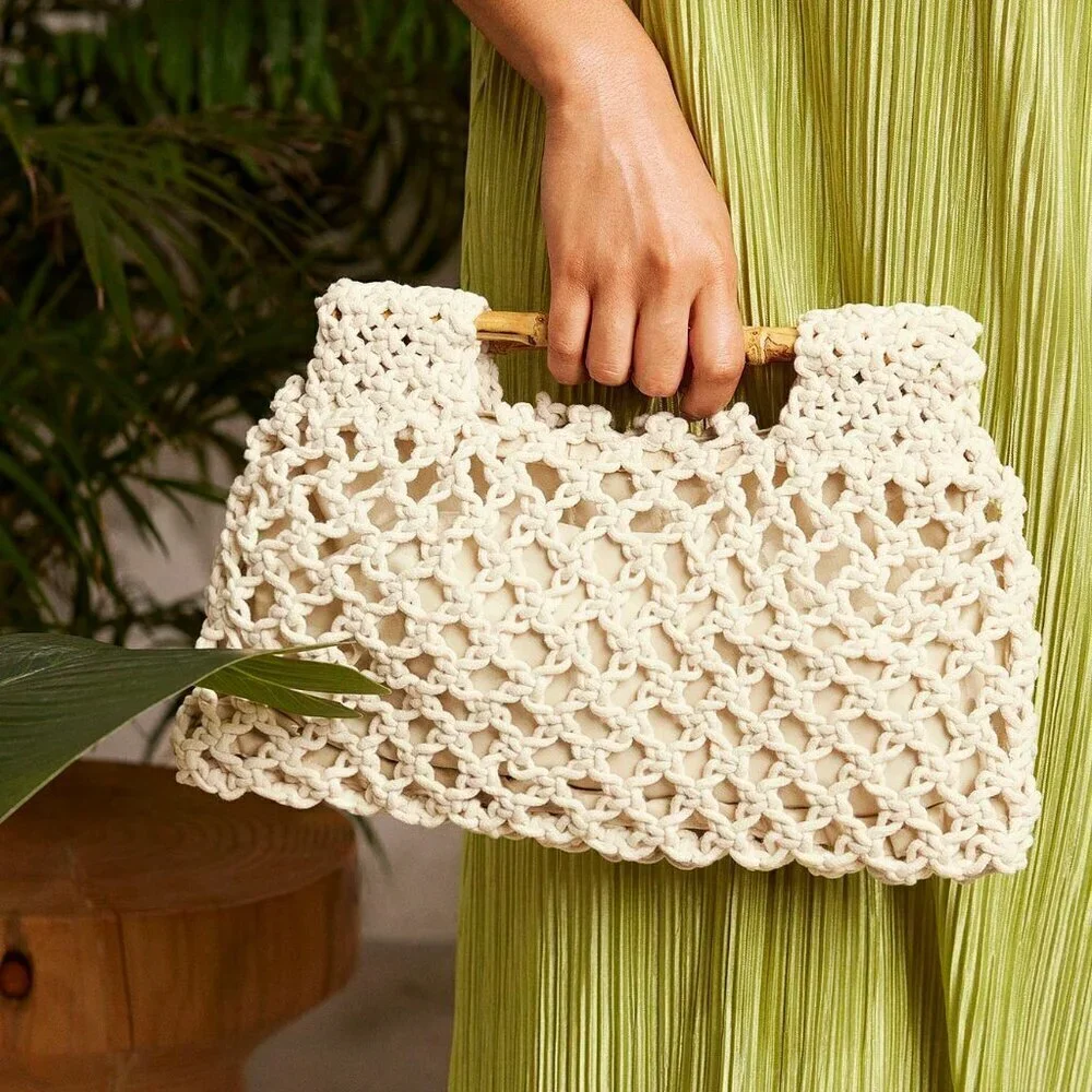 Beige Vacation Women's Woven Clutch Bag